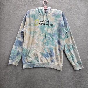 National Geographic Men Hoodie S Blue Tie Dye Fleece Bahamas Islands Graphic Y2K